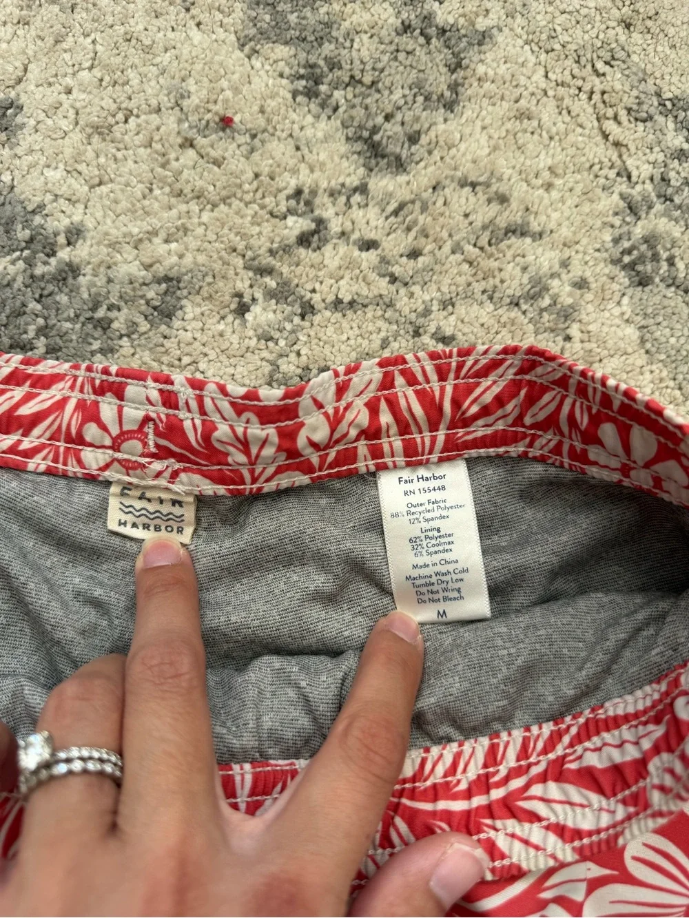 Fair Harbor Red and White Floral Swim Trunks